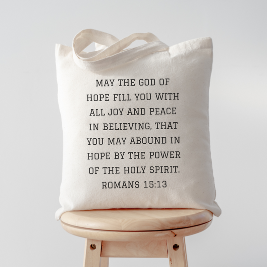 Abounding in Hope Tote on table
